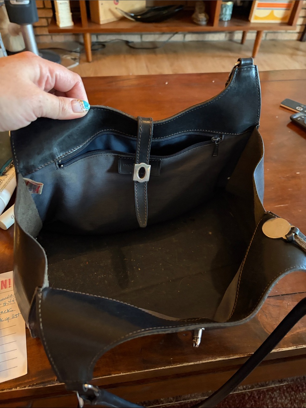 Dooney & Bourke Black Leather Shoulder Bag with Silver Hardware - Picture 3 of 6
